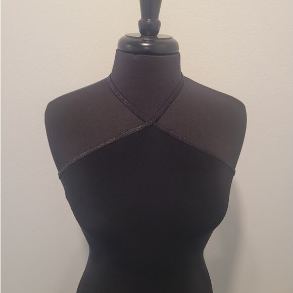 VTG 80s City Triangles Black Halter Mini Dress S/M Criss Cross Back USA GOTH GUC - Picture 3 of 11